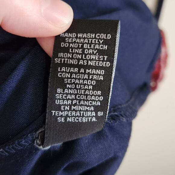 R&K Navy Multicolor Lace Striped U-Neck 3/4 Tie Sleeves A-Line Dress Mini Size 6 - Picture 9 of 9